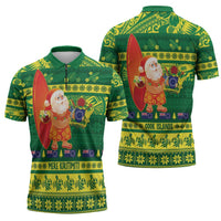 Cook Islands Christmas Zipper Polo Shirt Surfing Santa Mere Kiritimiti - Polynesian Pride