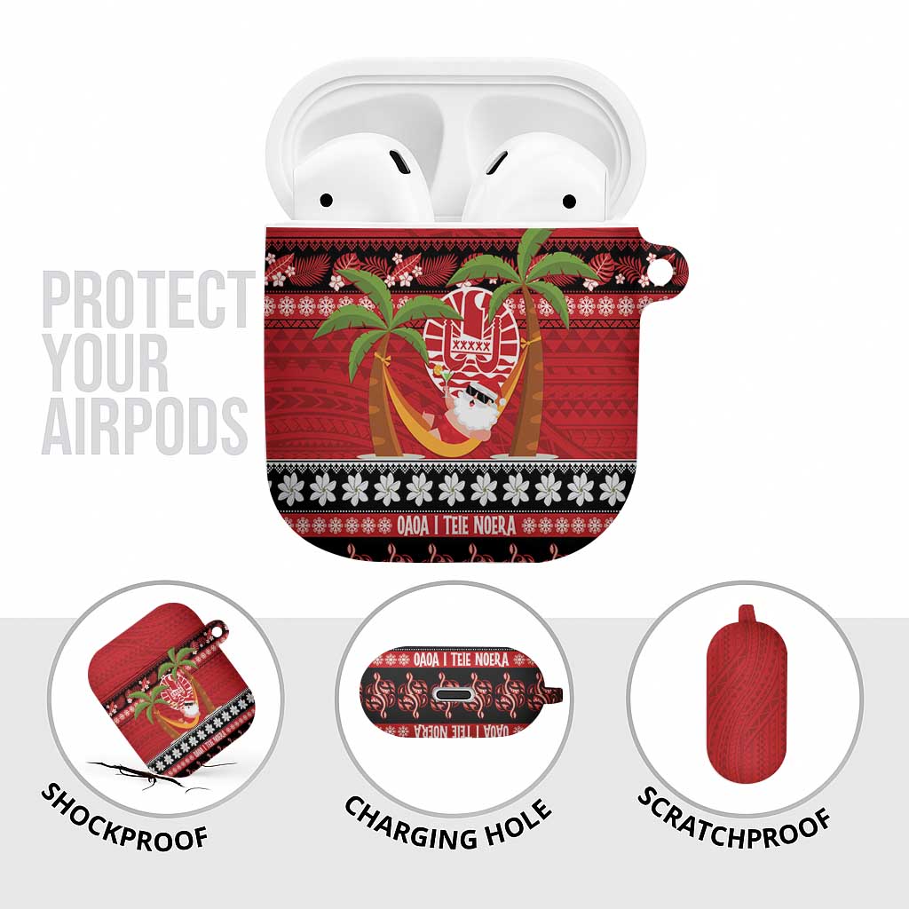 French Polynesia Christmas AirPods Case Tiare Chilling Santa Oaoa I teie Noera - Polynesian Pride