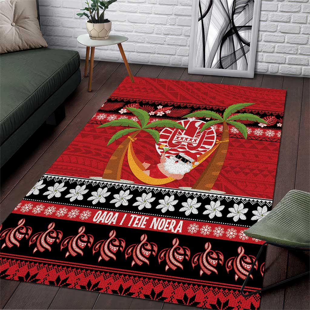 French Polynesia Christmas Area Rug Tiare Chilling Santa Oaoa I teie Noera - Polynesian Pride
