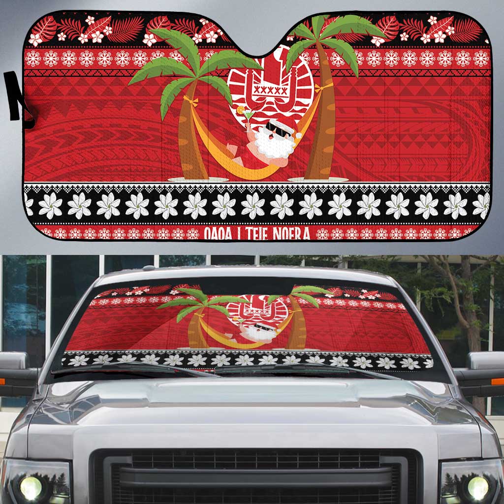 French Polynesia Christmas Auto Sun Shade Tiare Chilling Santa Oaoa I teie Noera - Polynesian Pride