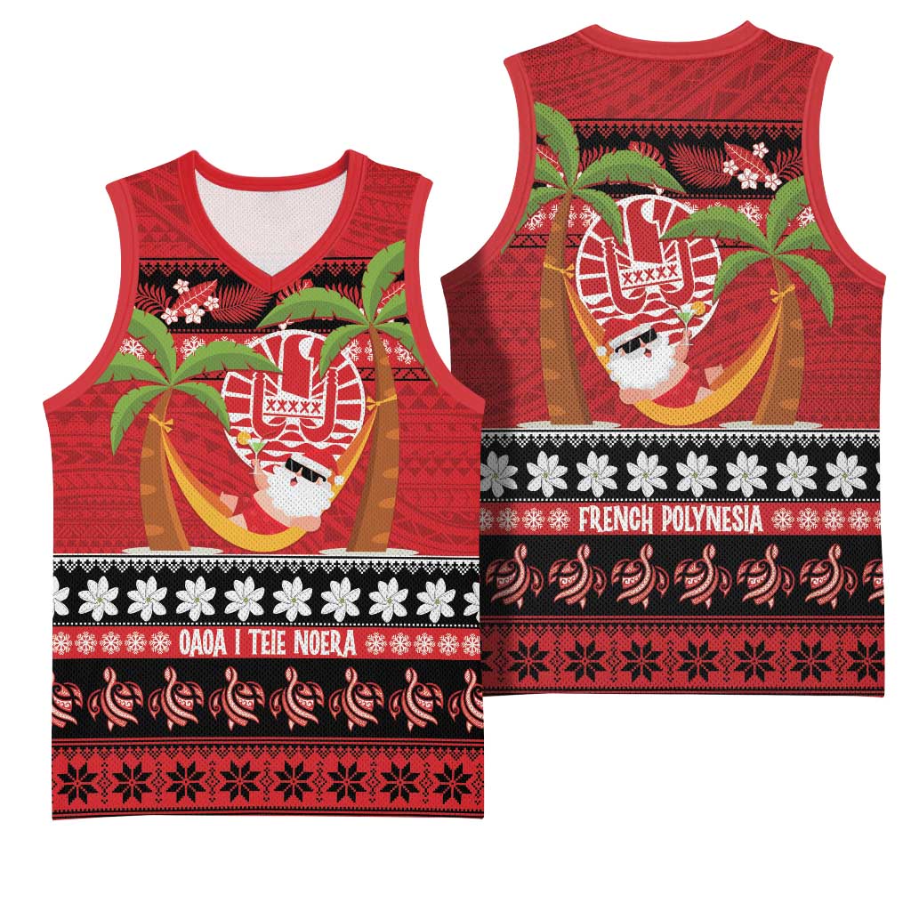 French Polynesia Christmas Basketball Jersey Tiare Chilling Santa Oaoa I teie Noera - Polynesian Pride