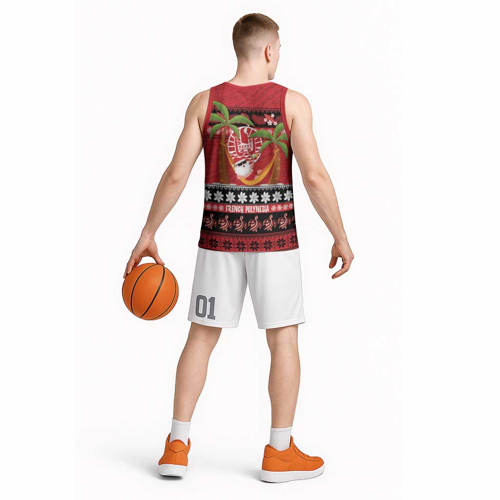 French Polynesia Christmas Basketball Jersey Tiare Chilling Santa Oaoa I teie Noera - Polynesian Pride