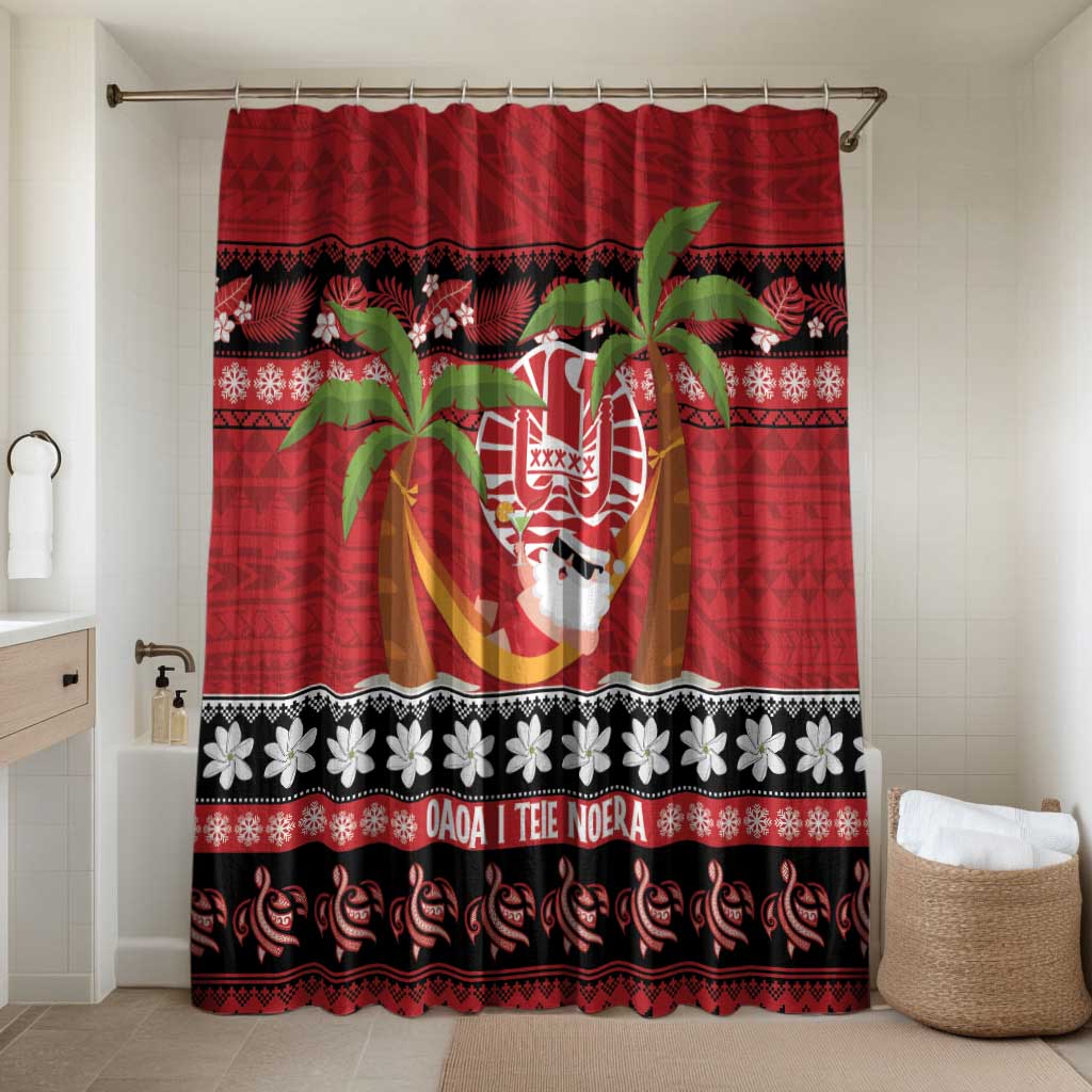French Polynesia Christmas Bathroom Set Tiare Chilling Santa Oaoa I teie Noera - Polynesian Pride