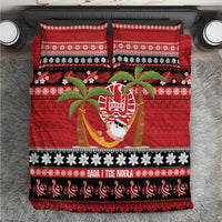 French Polynesia Christmas Bedding Set Tiare Chilling Santa Oaoa I teie Noera - Polynesian Pride