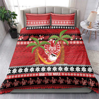 French Polynesia Christmas Bedding Set Tiare Chilling Santa Oaoa I teie Noera - Polynesian Pride