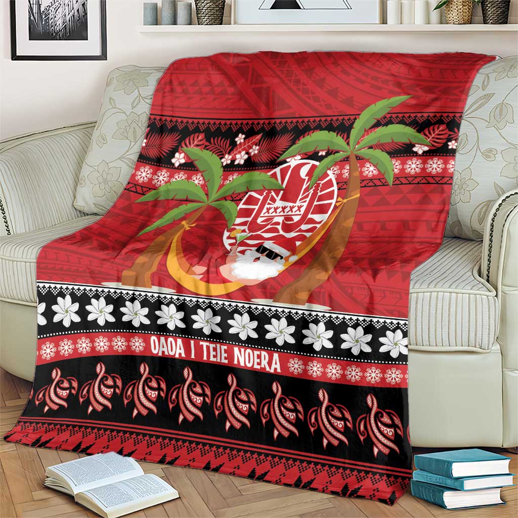 French Polynesia Christmas Blanket Tiare Chilling Santa Oaoa I teie Noera - Polynesian Pride