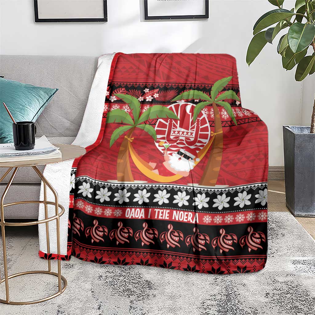 French Polynesia Christmas Blanket Tiare Chilling Santa Oaoa I teie Noera - Polynesian Pride