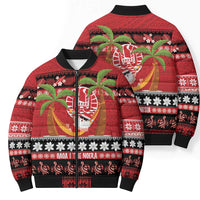 French Polynesia Christmas Bomber Puffer Jacket Tiare Chilling Santa Oaoa I teie Noera - Polynesian Pride