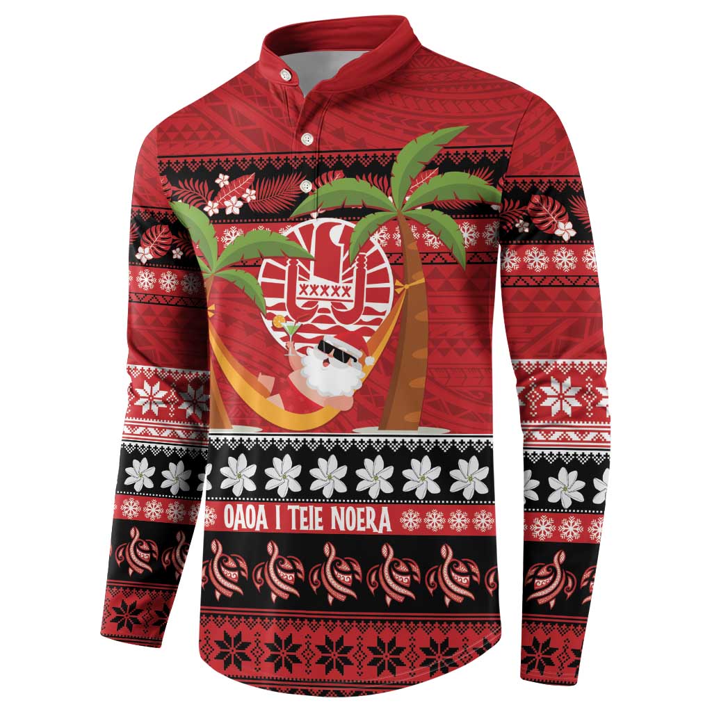 French Polynesia Christmas Button Sweatshirt Tiare Chilling Santa Oaoa I teie Noera - Polynesian Pride