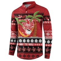 French Polynesia Christmas Button Sweatshirt Tiare Chilling Santa Oaoa I teie Noera - Polynesian Pride