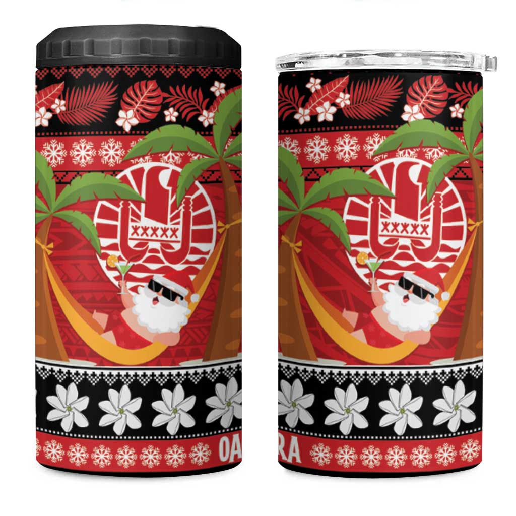 French Polynesia Christmas 4 in 1 Can Cooler Tumbler Tiare Chilling Santa Oaoa I teie Noera - Polynesian Pride
