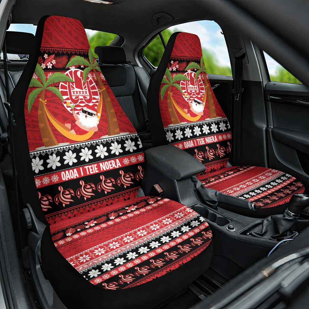 French Polynesia Christmas Car Seat Cover Tiare Chilling Santa Oaoa I teie Noera - Polynesian Pride