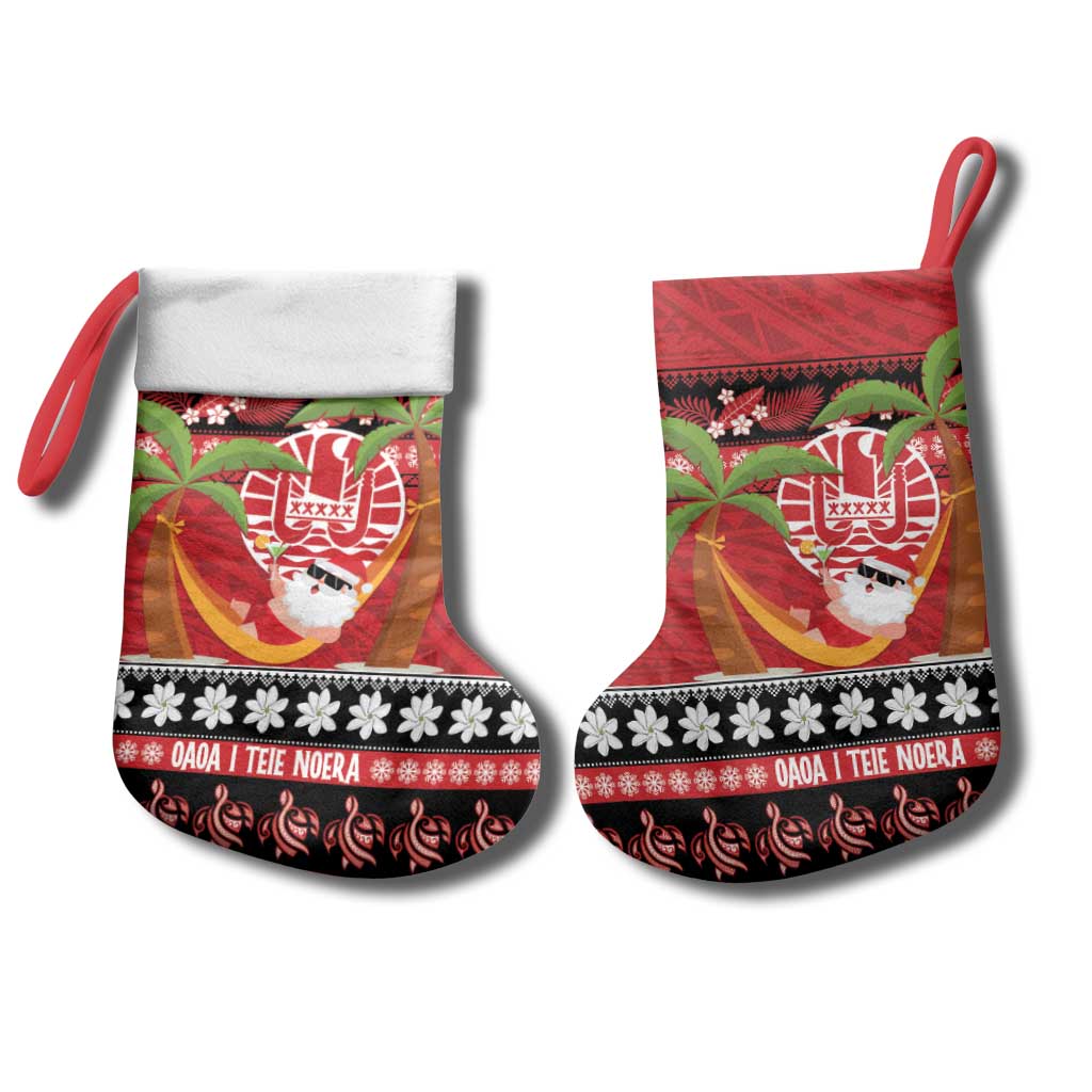 French Polynesia Christmas Stocking Tiare Chilling Santa Oaoa I teie Noera - Polynesian Pride