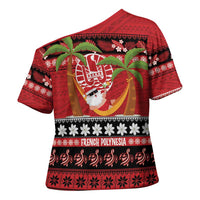 French Polynesia Christmas Cross Shoulder Shirt Tiare Chilling Santa Oaoa I teie Noera - Polynesian Pride
