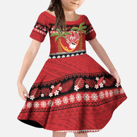 French Polynesia Christmas Family Matching Off The Shoulder Long Sleeve Dress and Hawaiian Shirt Tiare Chilling Santa Oaoa I teie Noera - Polynesian Pride
