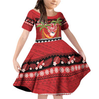 French Polynesia Christmas Family Matching Off Shoulder Short Dress and Hawaiian Shirt Tiare Chilling Santa Oaoa I teie Noera - Polynesian Pride