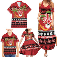 French Polynesia Christmas Family Matching Summer Maxi Dress and Hawaiian Shirt Tiare Chilling Santa Oaoa I teie Noera - Polynesian Pride