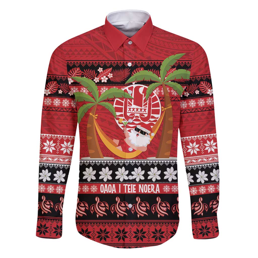 French Polynesia Christmas Family Matching Summer Maxi Dress and Hawaiian Shirt Tiare Chilling Santa Oaoa I teie Noera - Polynesian Pride