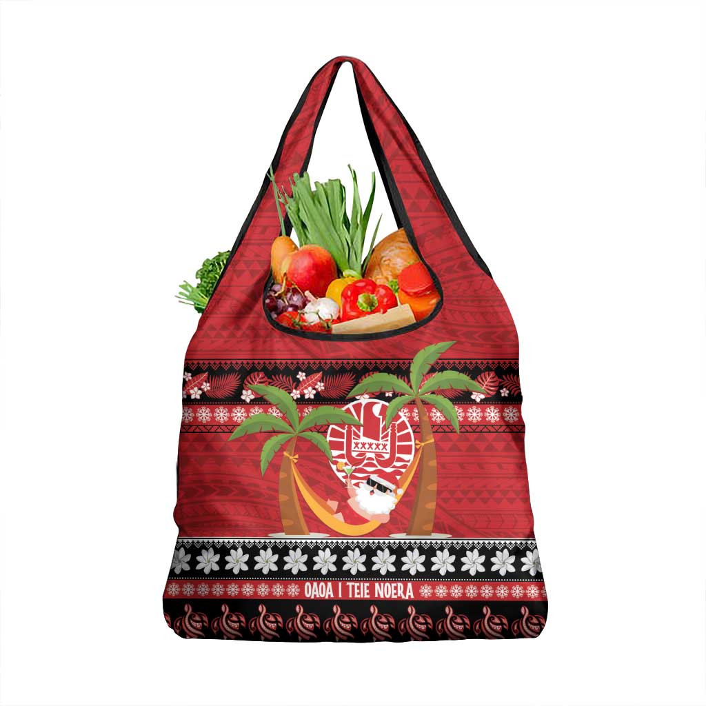 French Polynesia Christmas Grocery Bag Tiare Chilling Santa Oaoa I teie Noera - Polynesian Pride