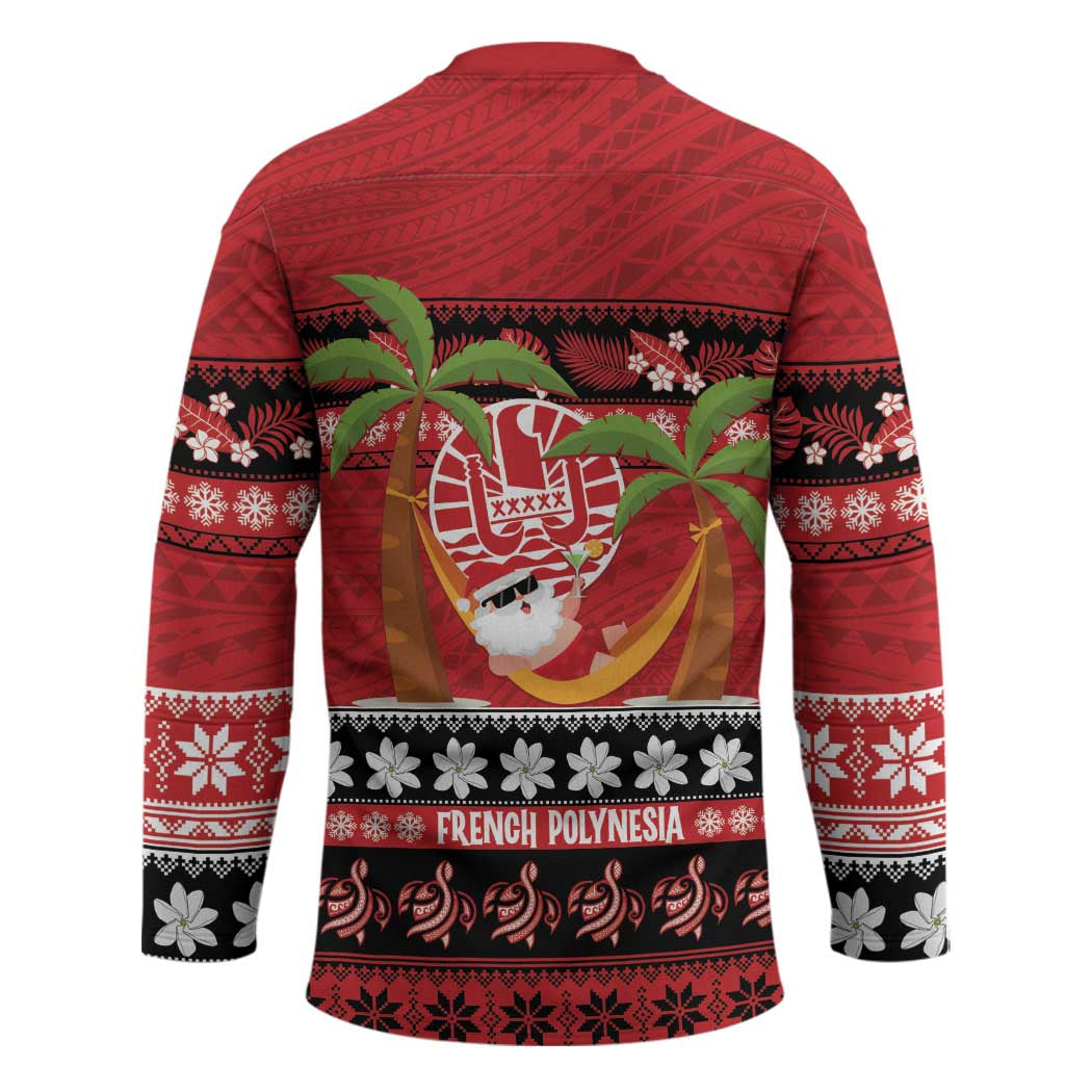 French Polynesia Christmas Hockey Jersey Tiare Chilling Santa Oaoa I teie Noera - Polynesian Pride