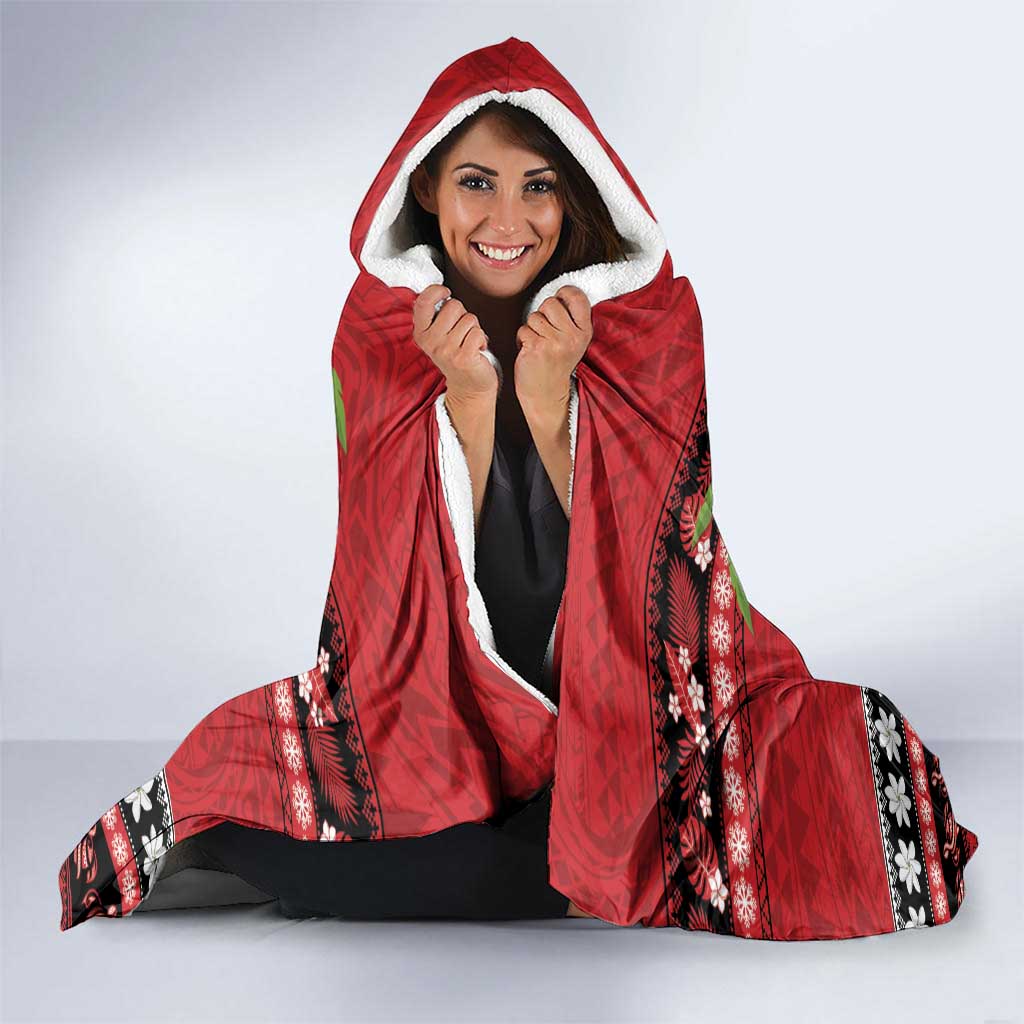 French Polynesia Christmas Hooded Blanket Tiare Chilling Santa Oaoa I teie Noera - Polynesian Pride