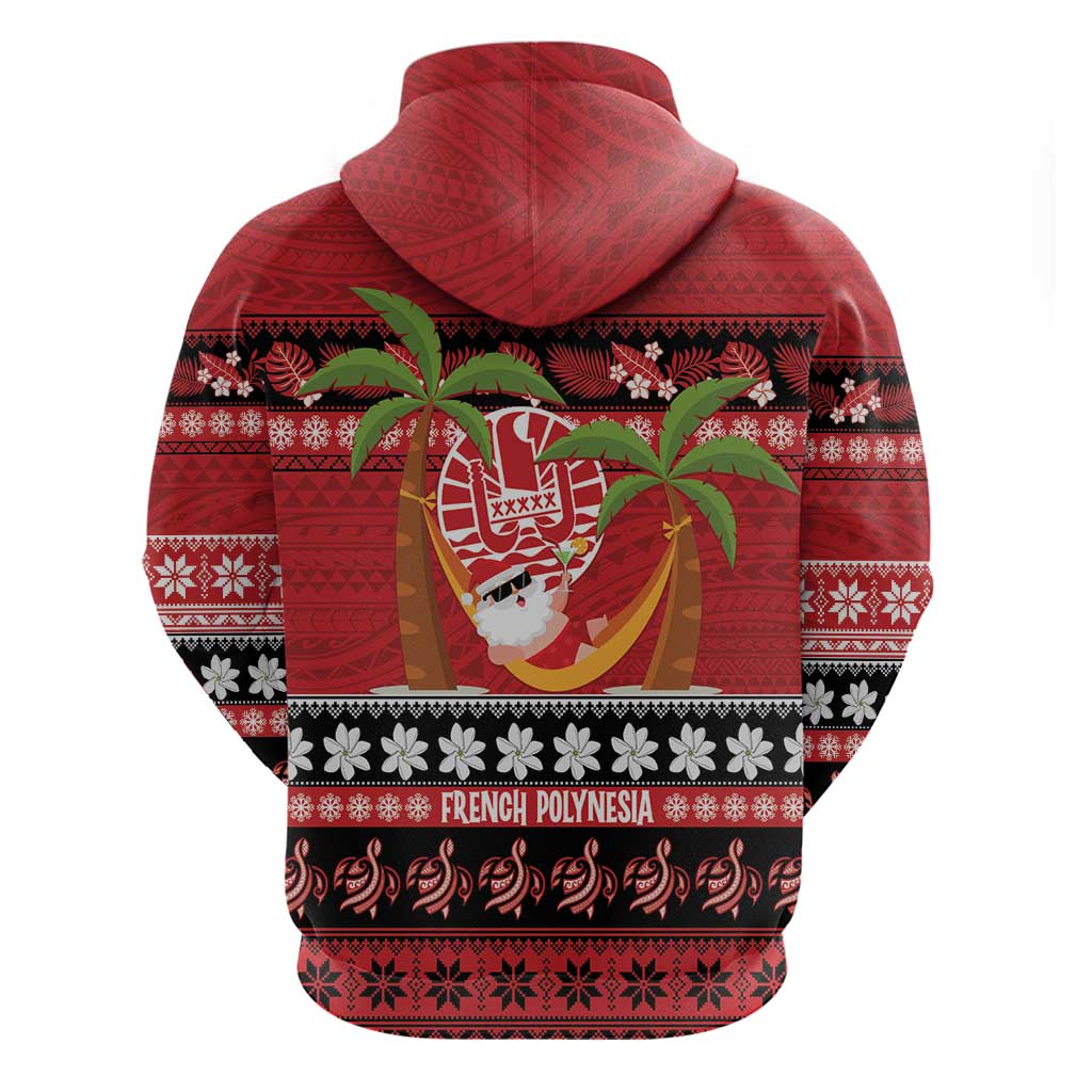 French Polynesia Christmas Hoodie Tiare Chilling Santa Oaoa I teie Noera - Polynesian Pride