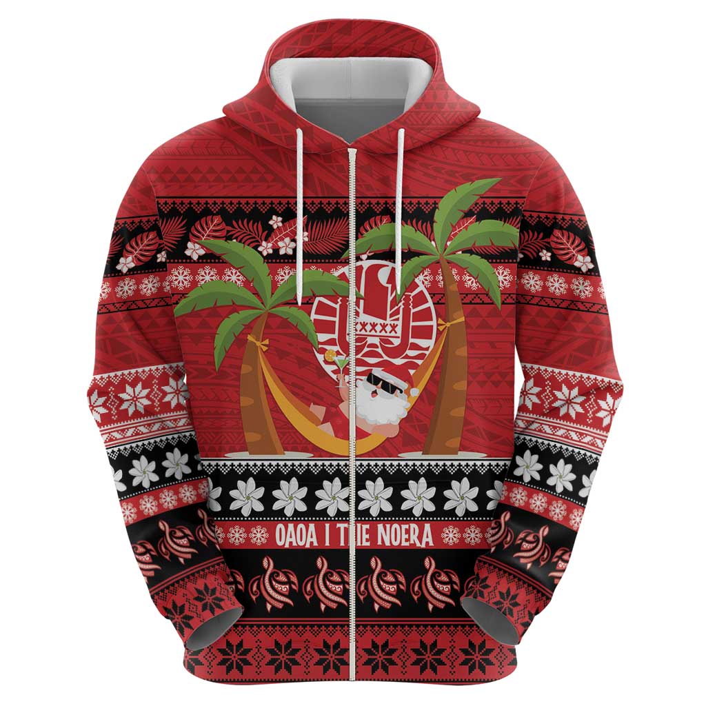 French Polynesia Christmas Hoodie Tiare Chilling Santa Oaoa I teie Noera - Polynesian Pride