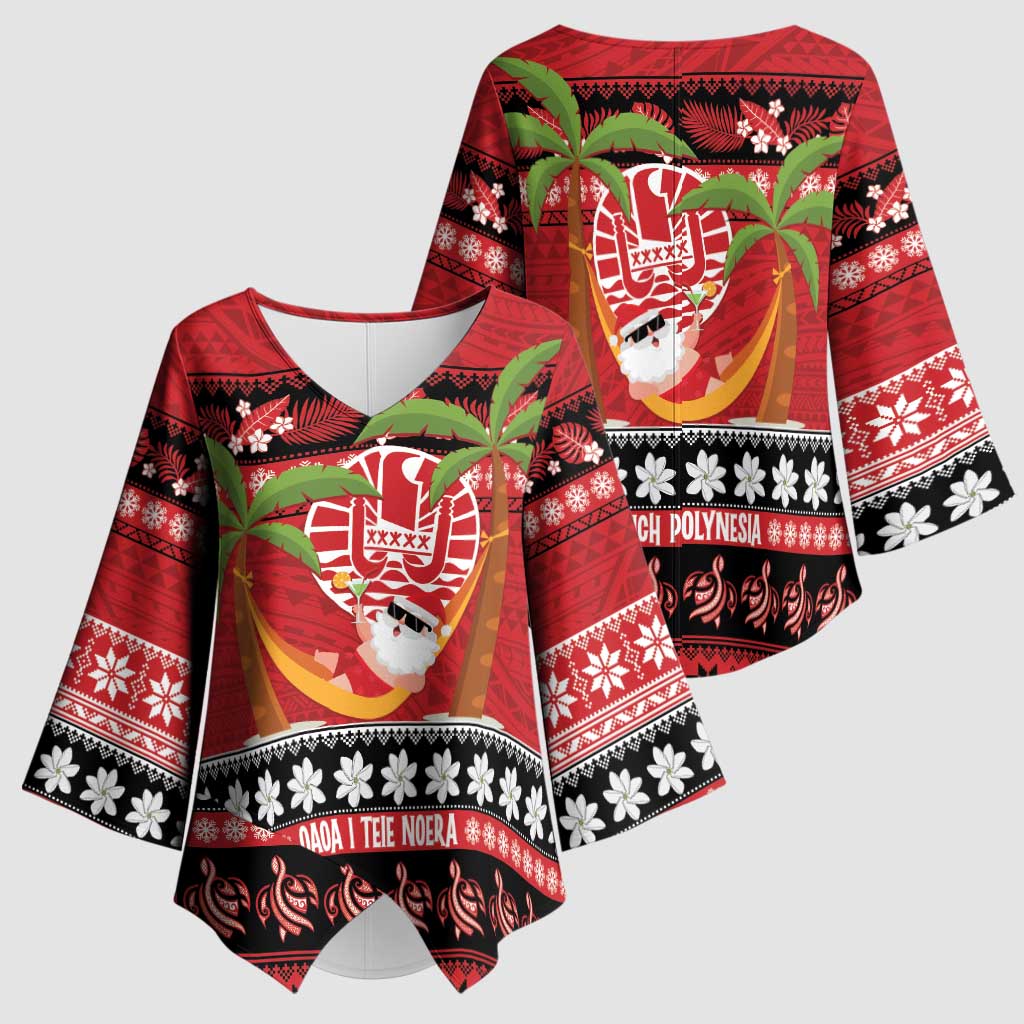 French Polynesia Christmas Kimono Sleeve Blouse Tiare Chilling Santa Oaoa I teie Noera - Polynesian Pride