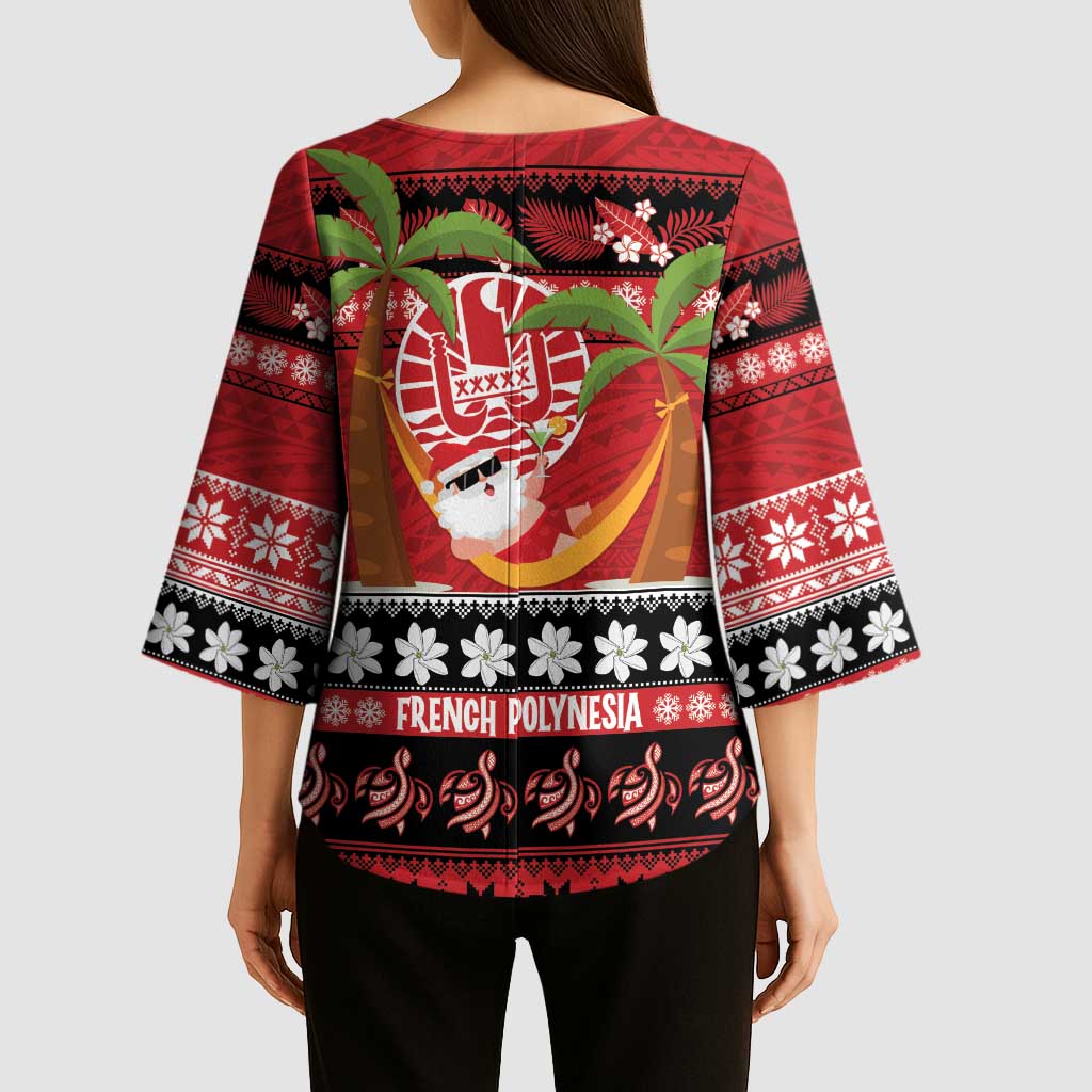French Polynesia Christmas Kimono Sleeve Blouse Tiare Chilling Santa Oaoa I teie Noera - Polynesian Pride