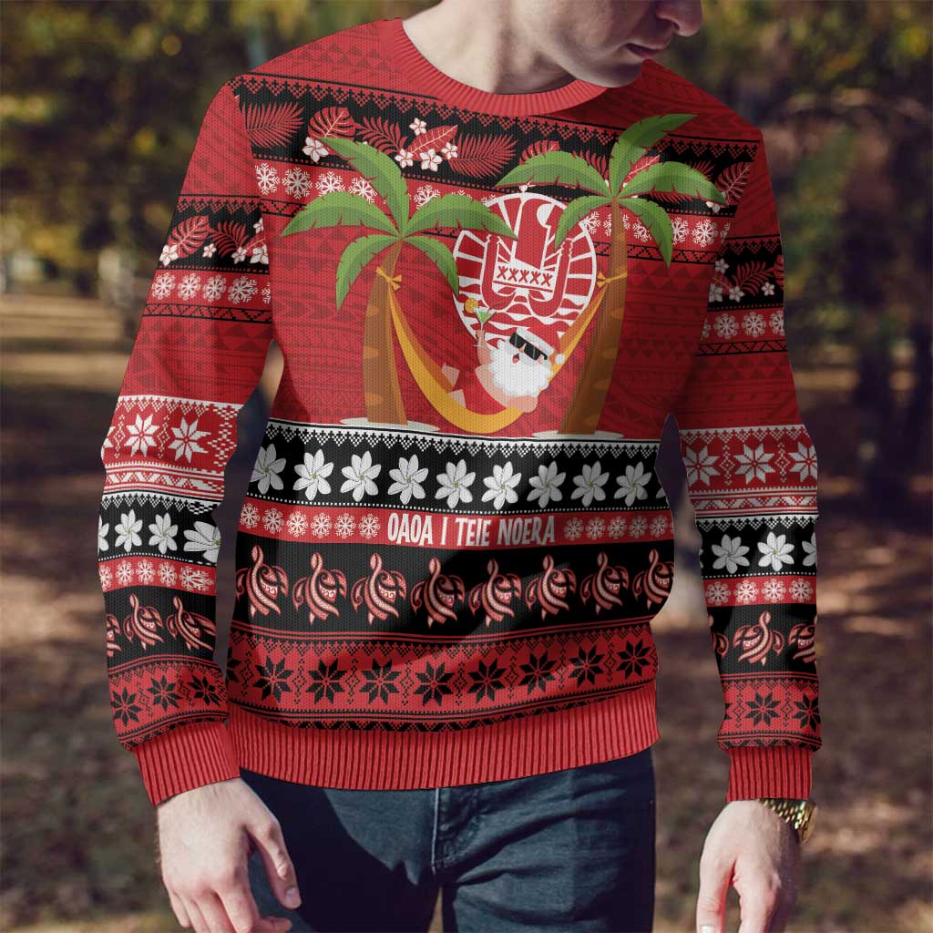 French Polynesia Christmas Ugly Christmas Sweater Tiare Chilling Santa Oaoa I teie Noera - Polynesian Pride