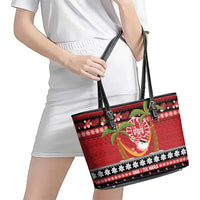 French Polynesia Christmas Leather Tote Bag Tiare Chilling Santa Oaoa I teie Noera - Polynesian Pride