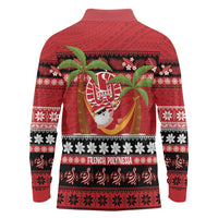 French Polynesia Christmas Long Sleeve Polo Shirt Tiare Chilling Santa Oaoa I teie Noera - Polynesian Pride