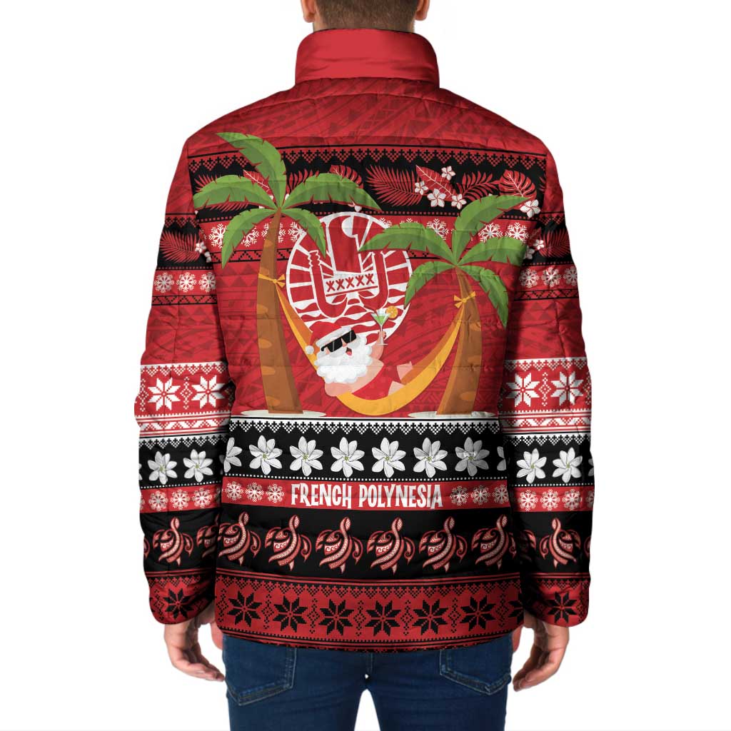 French Polynesia Christmas Padded Jacket Tiare Chilling Santa Oaoa I teie Noera - Polynesian Pride