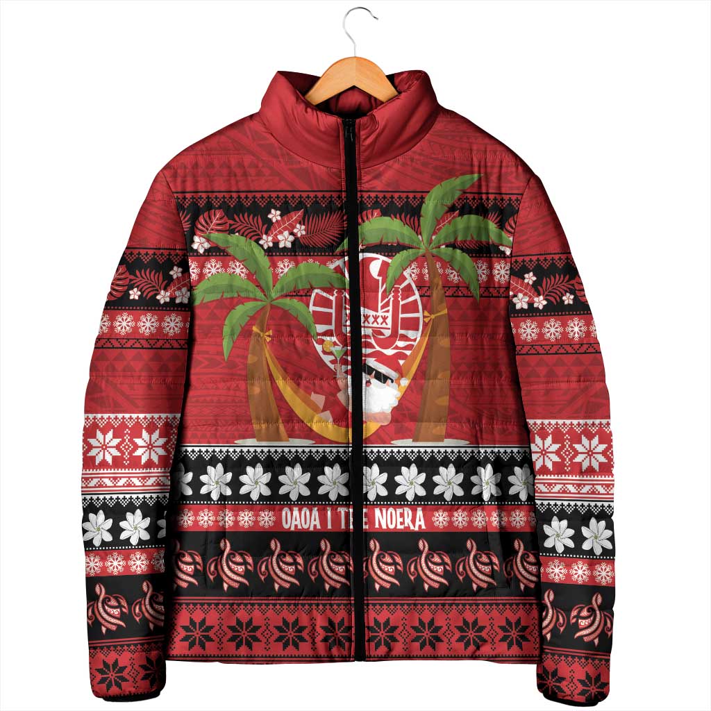 French Polynesia Christmas Padded Jacket Tiare Chilling Santa Oaoa I teie Noera - Polynesian Pride