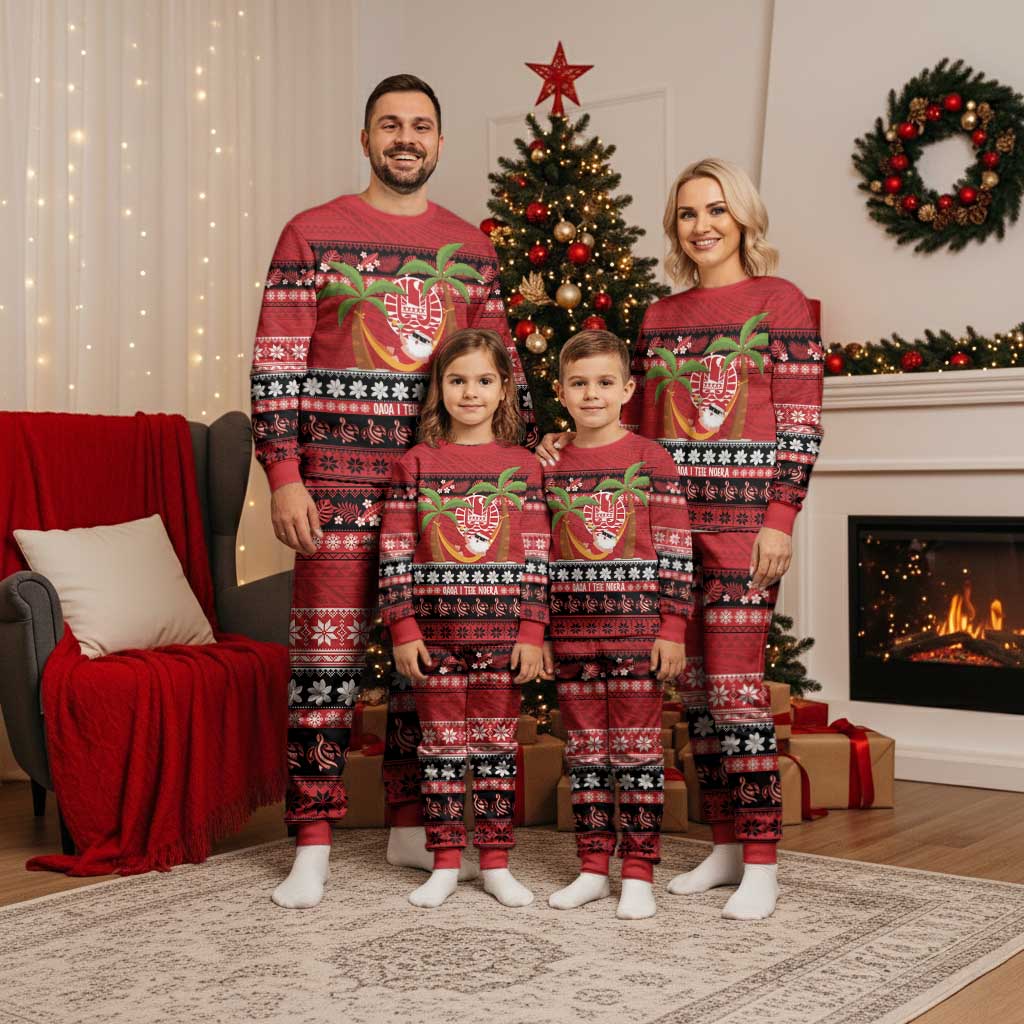 French Polynesia Christmas Pajama Set Tiare Chilling Santa Oaoa I teie Noera - Polynesian Pride