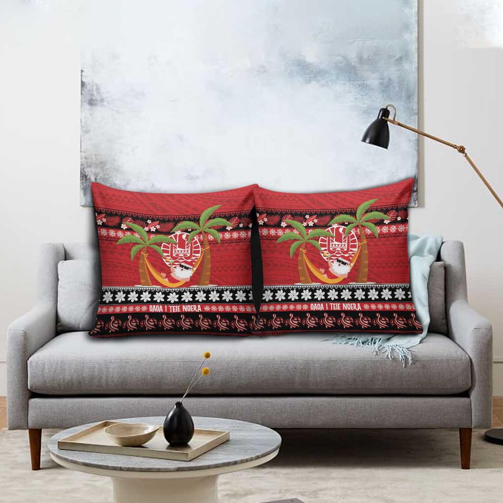 French Polynesia Christmas Pillow Cover Tiare Chilling Santa Oaoa I teie Noera - Polynesian Pride