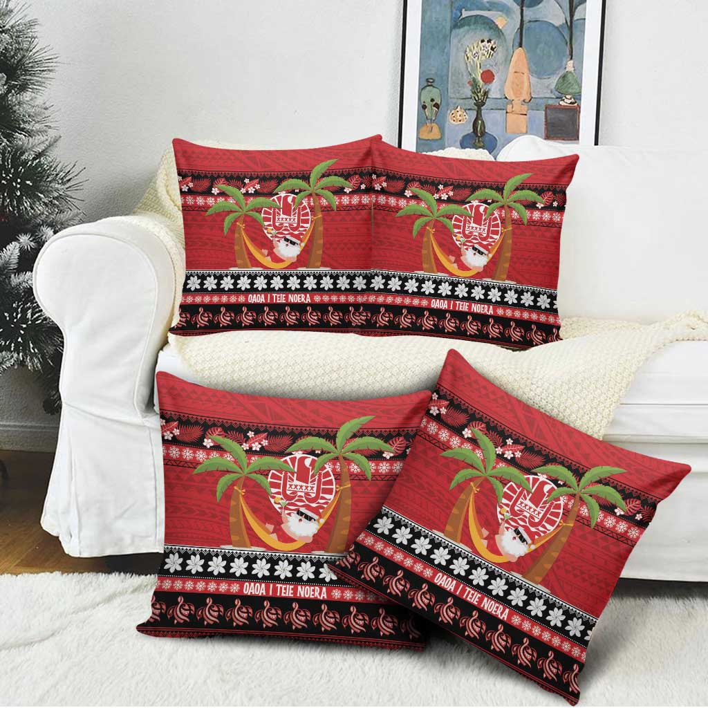 French Polynesia Christmas Pillow Cover Tiare Chilling Santa Oaoa I teie Noera - Polynesian Pride
