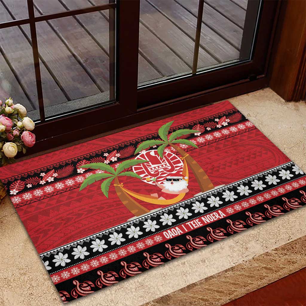 French Polynesia Christmas Rubber Doormat Tiare Chilling Santa Oaoa I teie Noera - Polynesian Pride