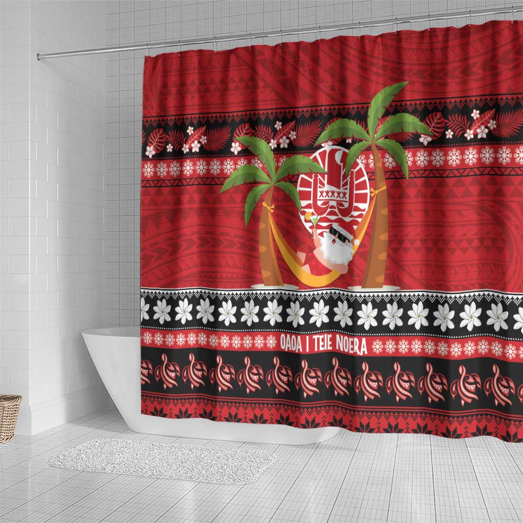 French Polynesia Christmas Shower Curtain Tiare Chilling Santa Oaoa I teie Noera - Polynesian Pride