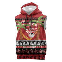 French Polynesia Christmas Sleeveless Hoodie Tiare Chilling Santa Oaoa I teie Noera - Polynesian Pride