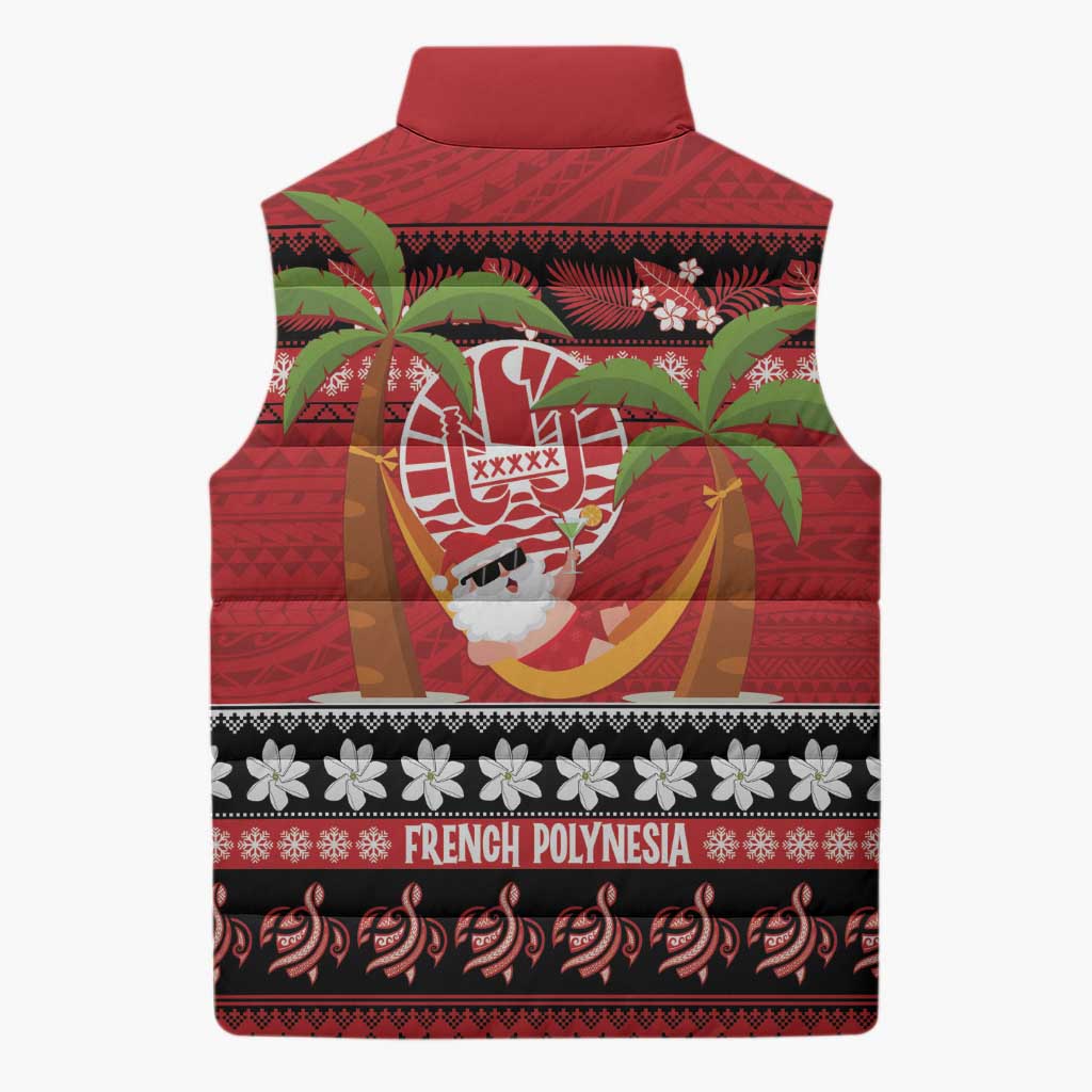 French Polynesia Christmas Sleeveless Puffer Jacket Tiare Chilling Santa Oaoa I teie Noera - Polynesian Pride