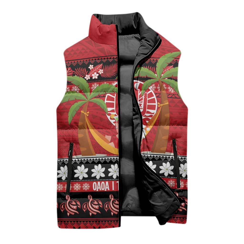 French Polynesia Christmas Sleeveless Puffer Jacket Tiare Chilling Santa Oaoa I teie Noera - Polynesian Pride