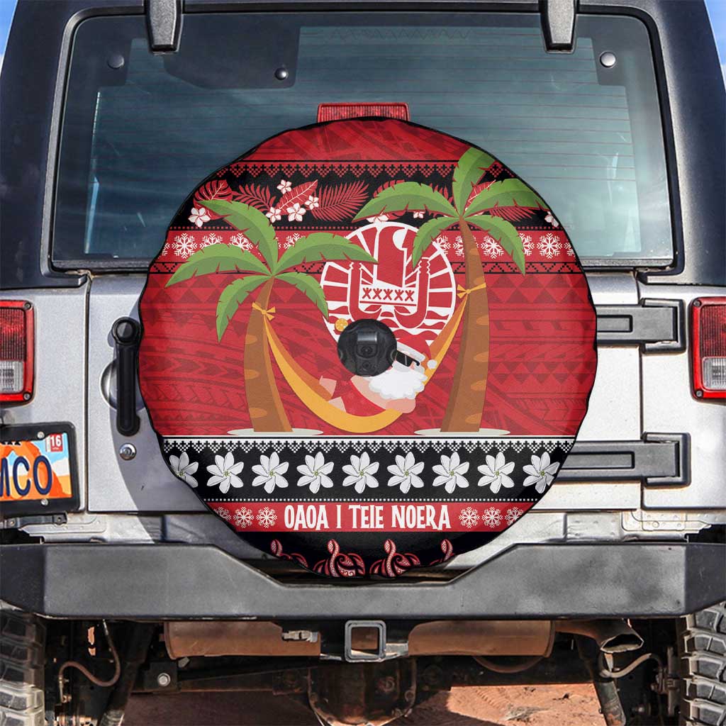 French Polynesia Christmas Spare Tire Cover Tiare Chilling Santa Oaoa I teie Noera - Polynesian Pride