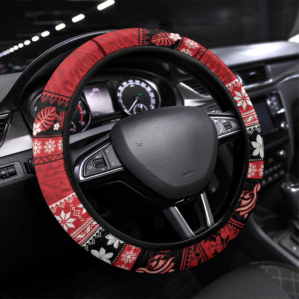 French Polynesia Christmas Steering Wheel Cover Tiare Chilling Santa Oaoa I teie Noera - Polynesian Pride