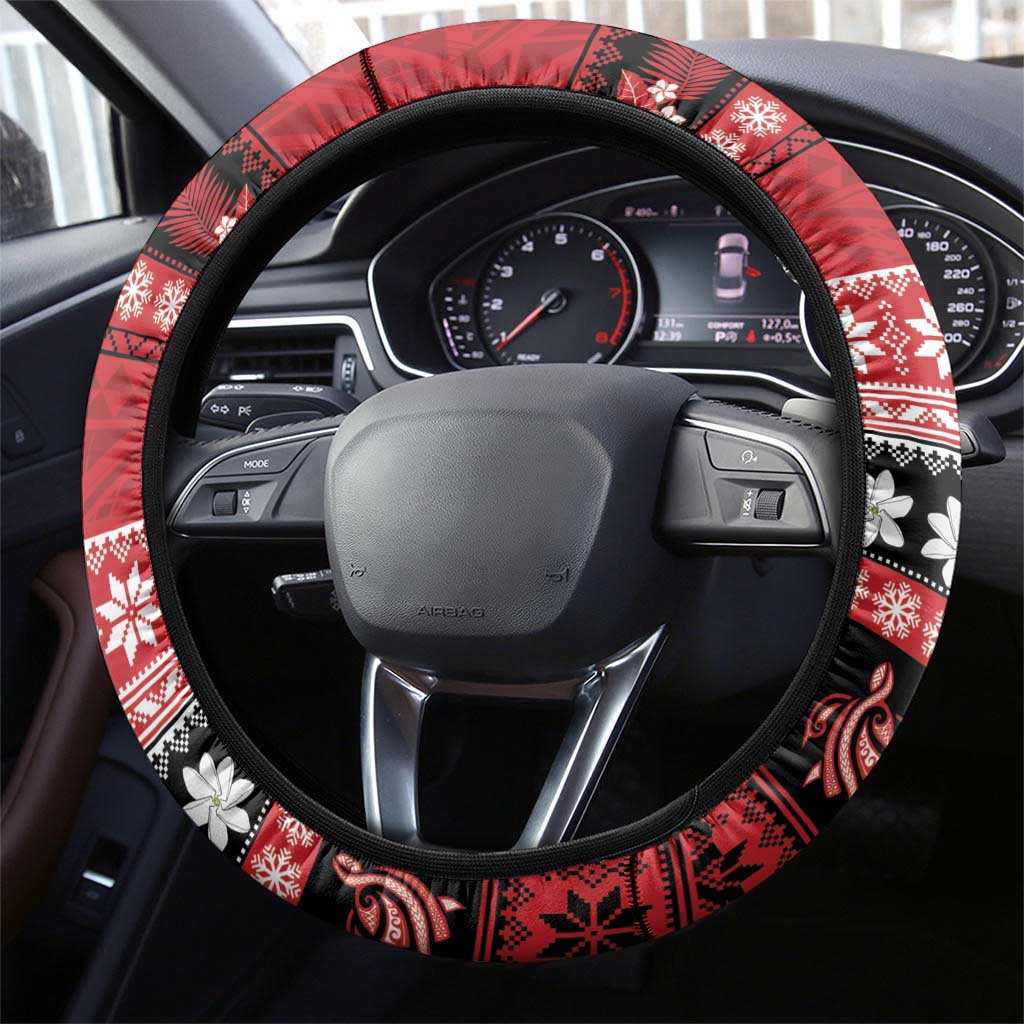French Polynesia Christmas Steering Wheel Cover Tiare Chilling Santa Oaoa I teie Noera - Polynesian Pride