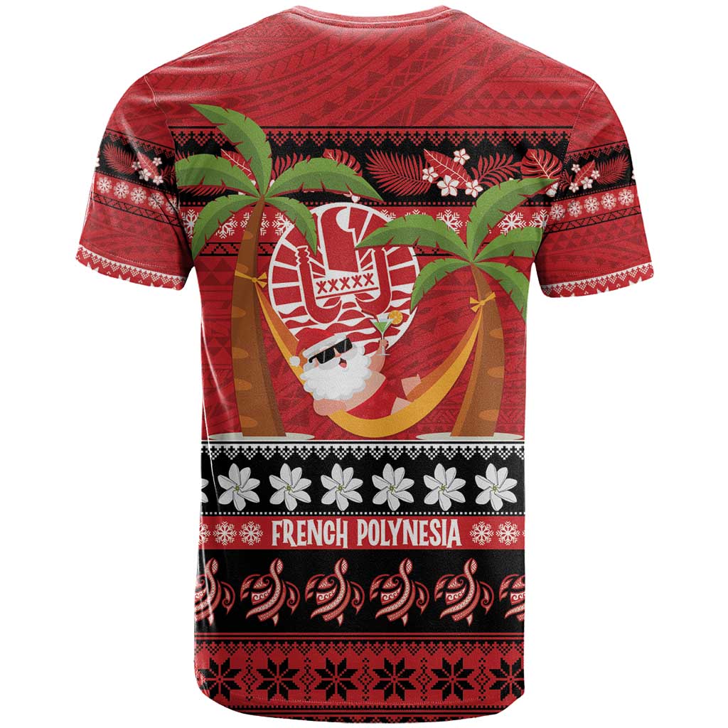 French Polynesia Christmas T Shirt Tiare Chilling Santa Oaoa I teie Noera - Polynesian Pride