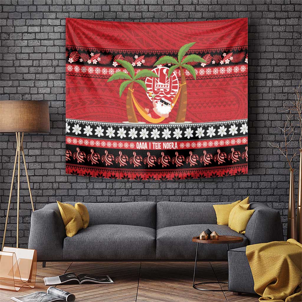 French Polynesia Christmas Tapestry Tiare Chilling Santa Oaoa I teie Noera - Polynesian Pride