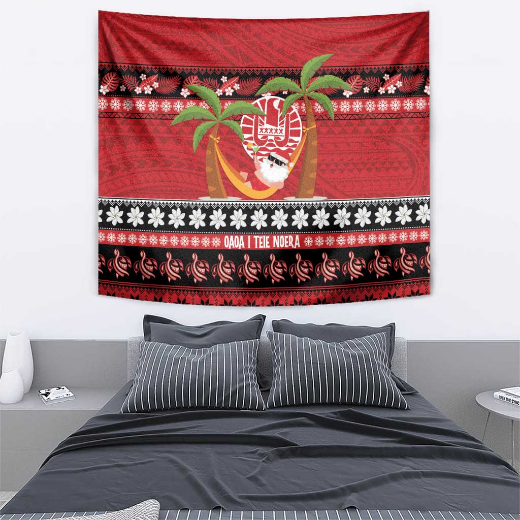 French Polynesia Christmas Tapestry Tiare Chilling Santa Oaoa I teie Noera - Polynesian Pride