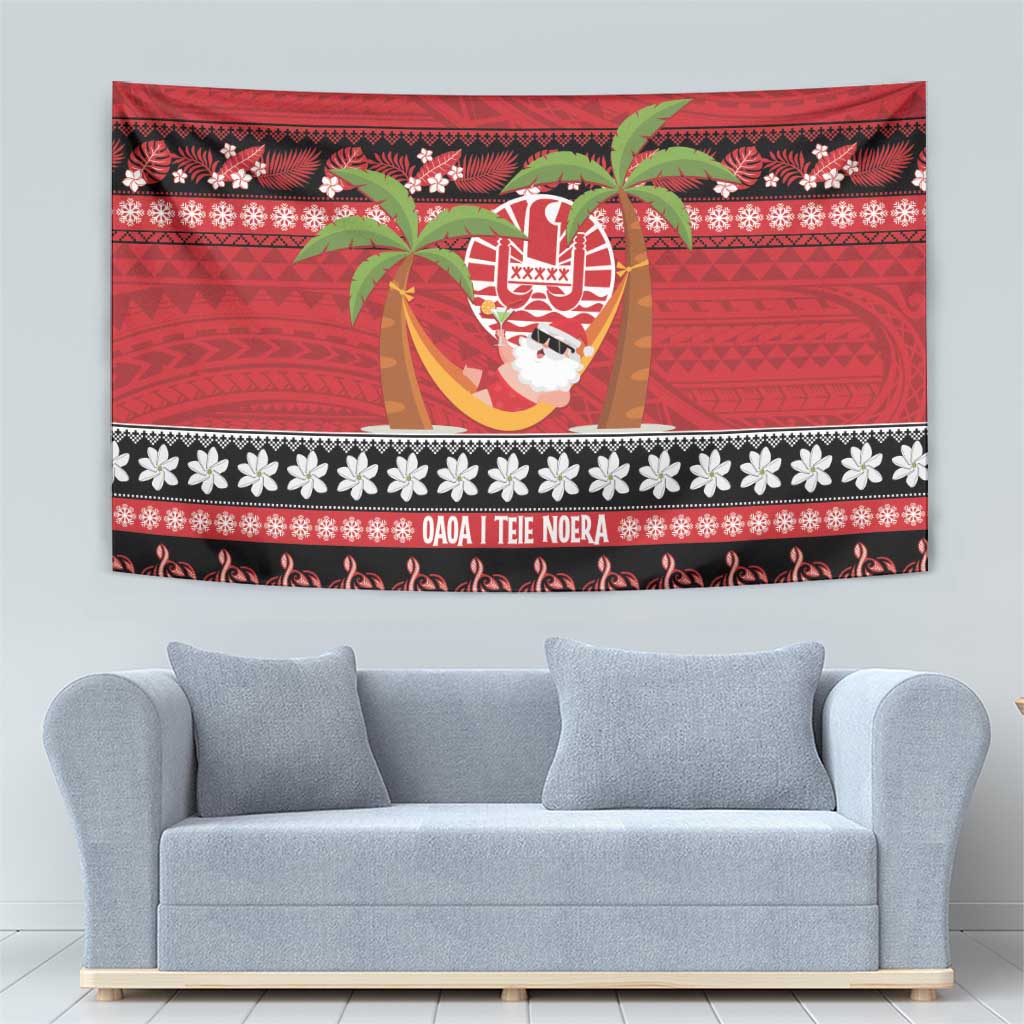French Polynesia Christmas Tapestry Tiare Chilling Santa Oaoa I teie Noera - Polynesian Pride