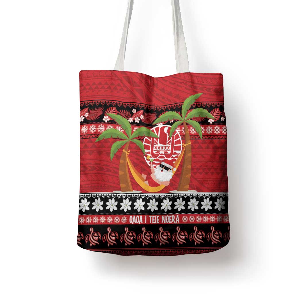 French Polynesia Christmas Tote Bag Tiare Chilling Santa Oaoa I teie Noera - Polynesian Pride